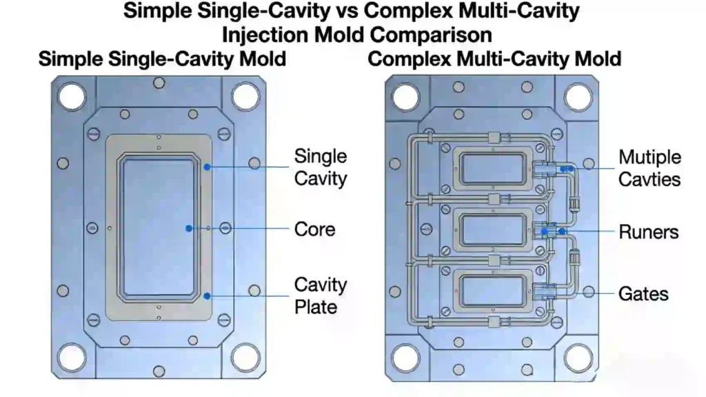 simple vs complex injection mold comparison