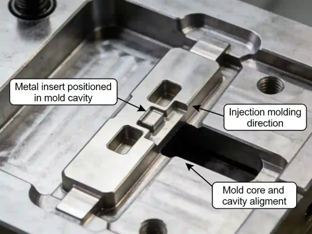metal insert placed in injection mold before molding