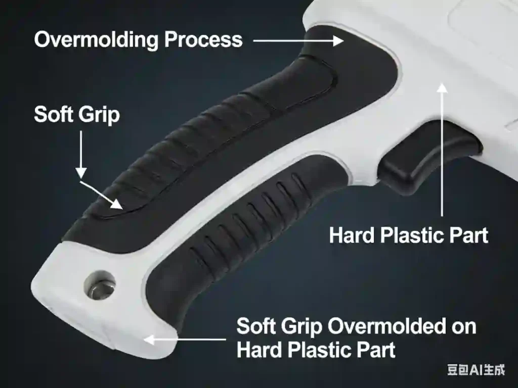 soft grip overmolded on hard plastic part