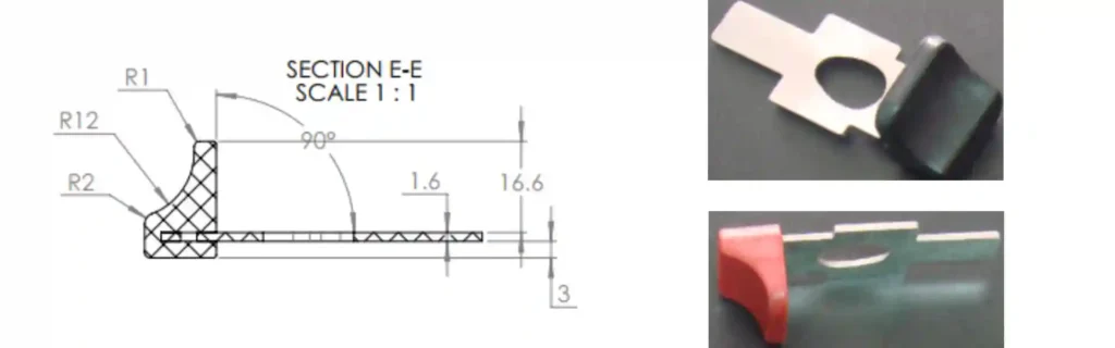 insert molded industrial part cross section
